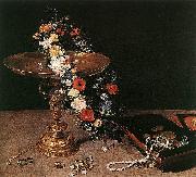 Jan Brueghel Still-Life with Garland of Flowers and Golden Tazza oil painting reproduction